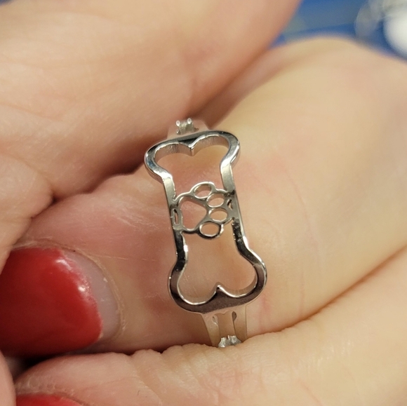 Dog Bone Paw Silver Tone Ring - Picture 1 of 3